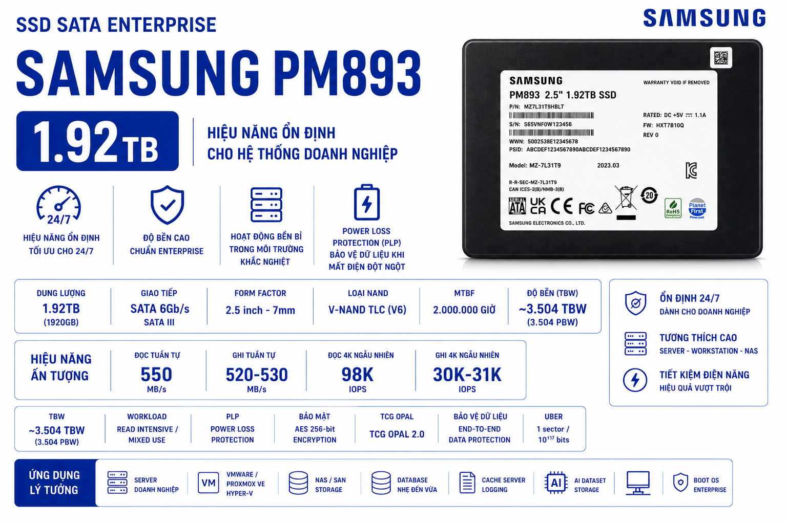 SSD Sata Enterprise Samsung PM893 1.92TB (Used)